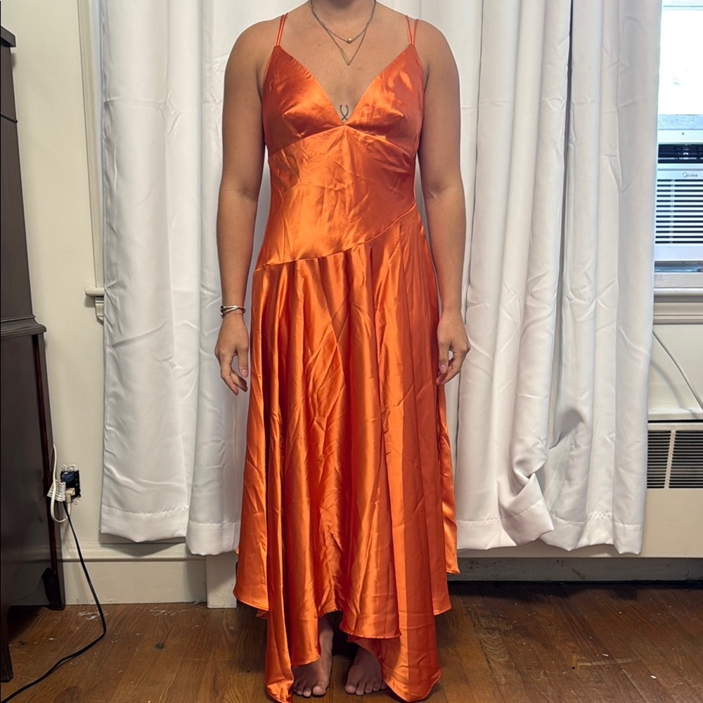 ASOS Orange High-Low Gown with Spaghetti Straps